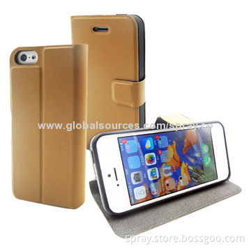 Slim Leather Book Covers for iPhone 5S with Stand Feature Wallet Design, Soft TPU Holder Inside